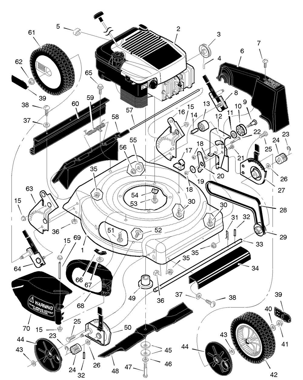 Mower Housing Assembly Diagram and Parts List for 20605X31A 1997 Briggs and Stratton Lawn Mower